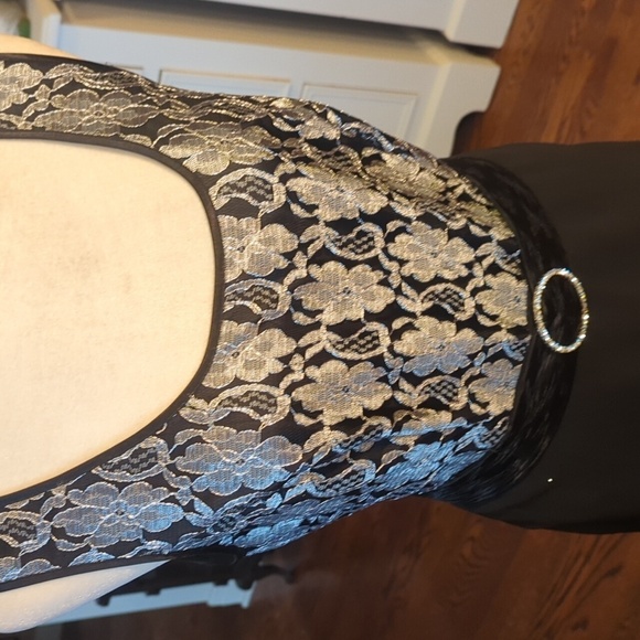 Le Bos Black/Silver Belted High-Low Fit Flare Dress With Short Jacket Sz 10 - Picture 6 of 13